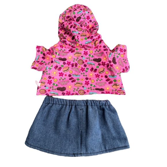 Build A Bear BABW Girl Scouts Outfit Denim Skirt Hoodie Pullover Pink Blue 2 Pc - Picture 2 of 7